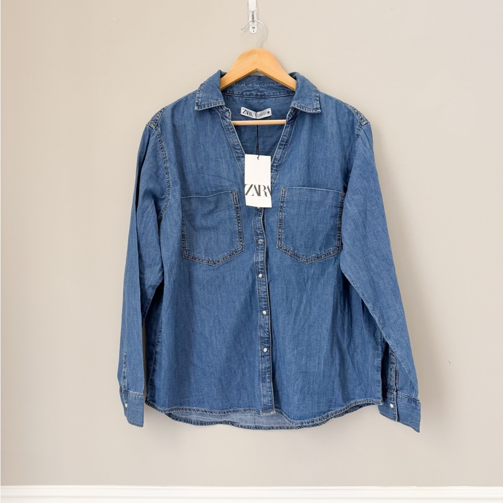Zara NWT denim button down XL